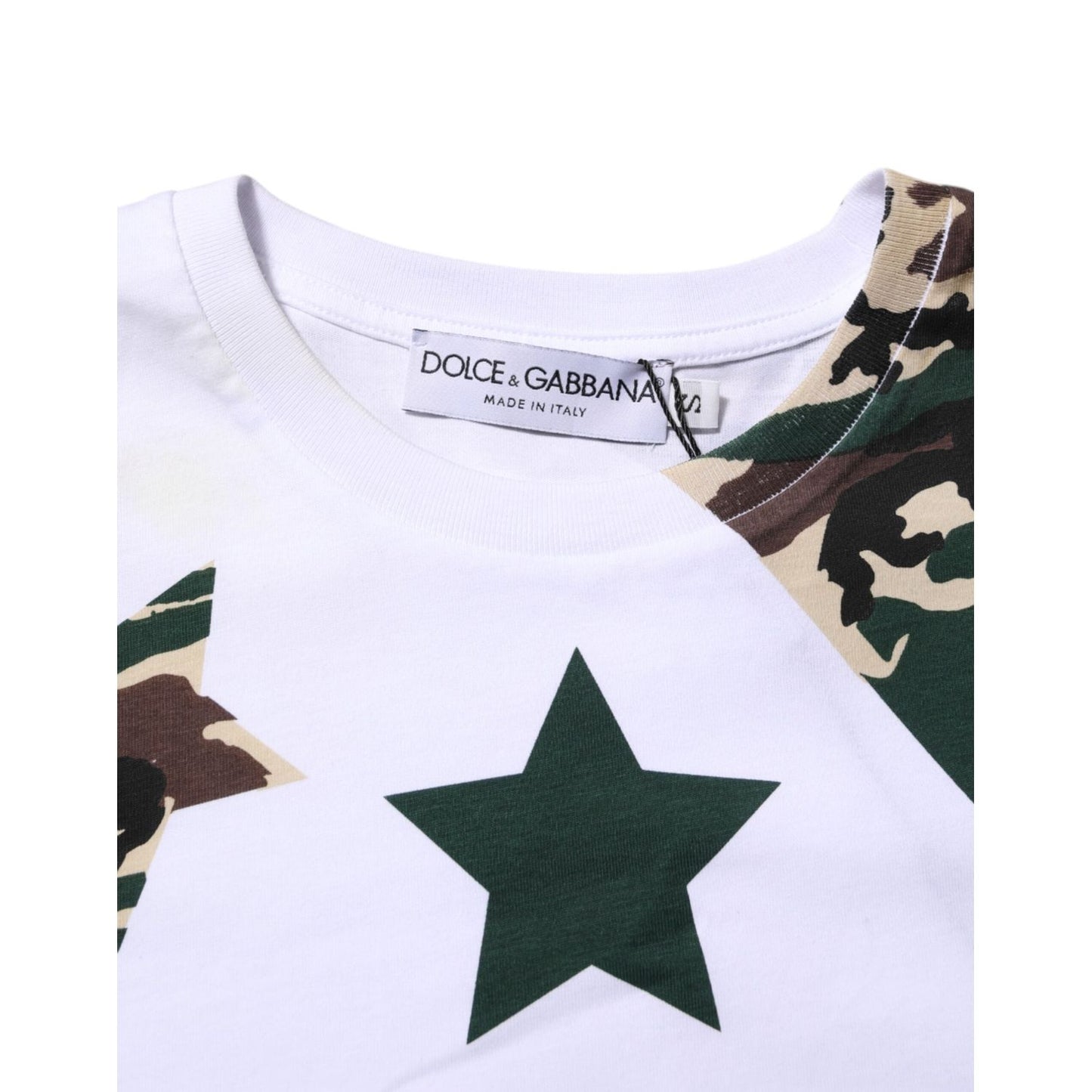 Dolce & Gabbana White Camouflage Cotton Men Crew Neck T-shirt TSH90504-46