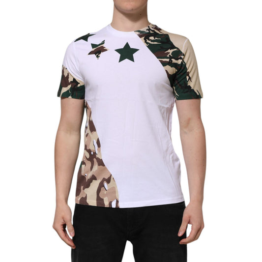 Dolce & Gabbana White Camouflage Cotton Men Crew Neck T-shirt TSH90506-48