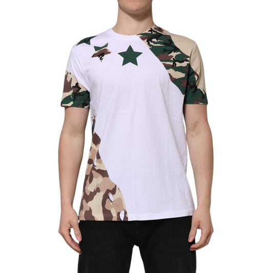 Dolce & Gabbana White Camouflage Cotton Men Crew Neck T-shirt TSH90507-44