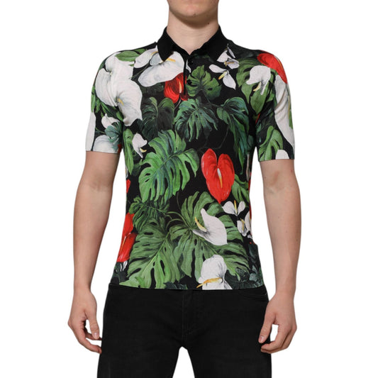 Dolce & Gabbana Multicolor Floral Silk Collared Polo T-shirt TSH90528-48
