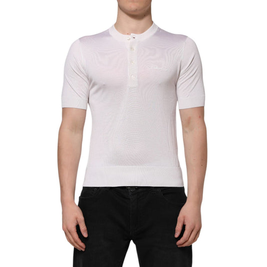 Dolce & Gabbana White Silk Short Sleeves Men Henley T-shirt TSH90566-46