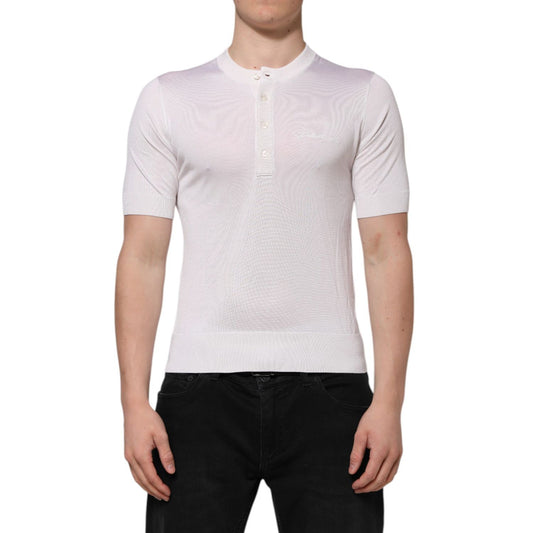 Dolce & Gabbana White Silk Short Sleeves Men Henley T-shirt