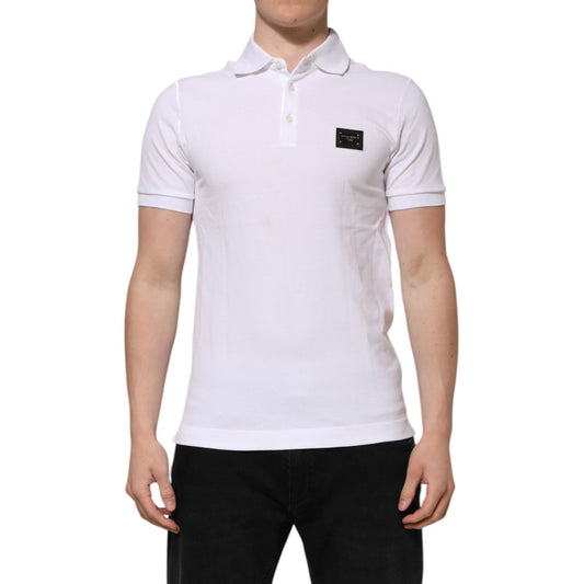 Dolce & Gabbana White Logo Short Sleeve Collared Polo T-shirt TSH90568-48