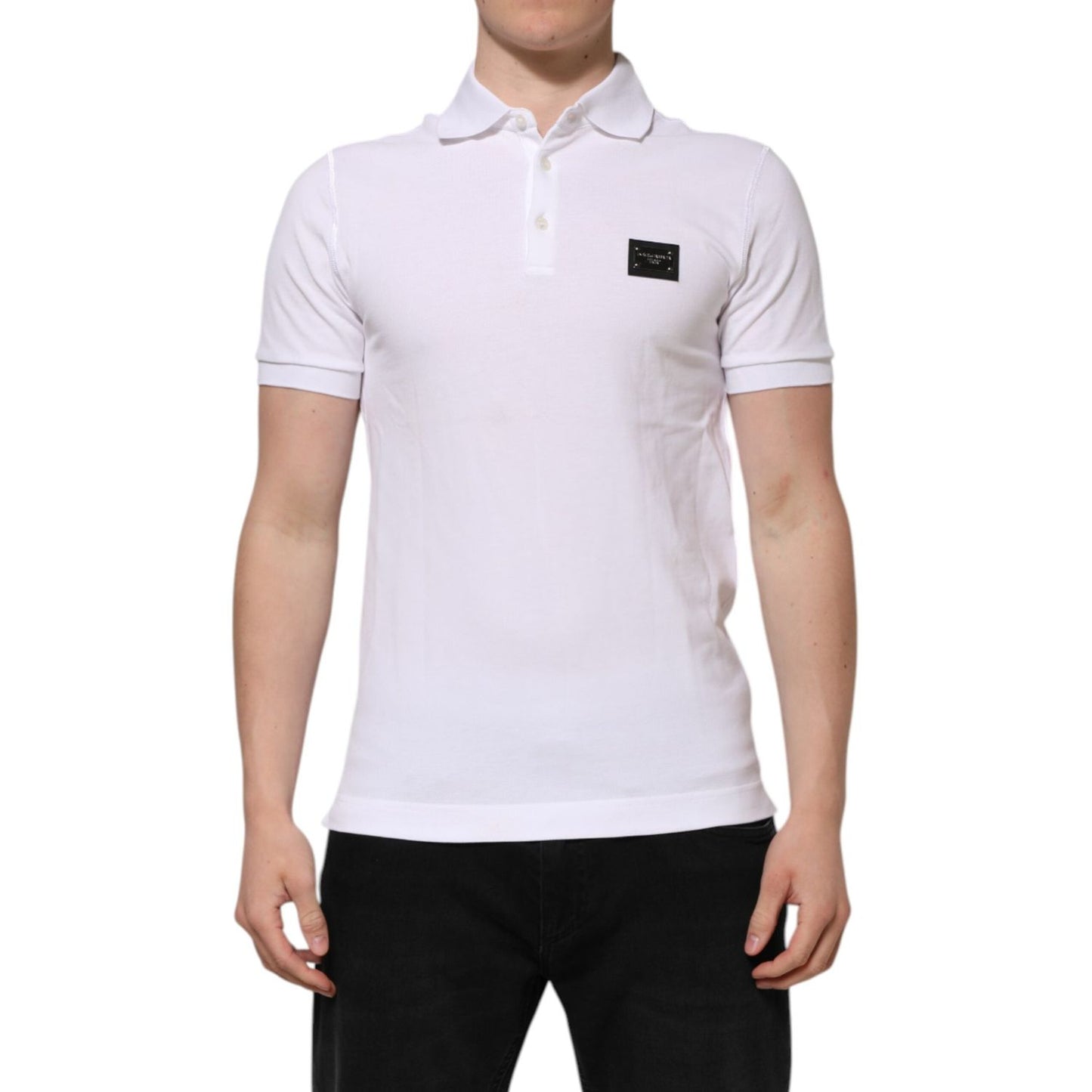 Dolce & Gabbana White Logo Short Sleeve Collared Polo T-shirt TSH90568-48