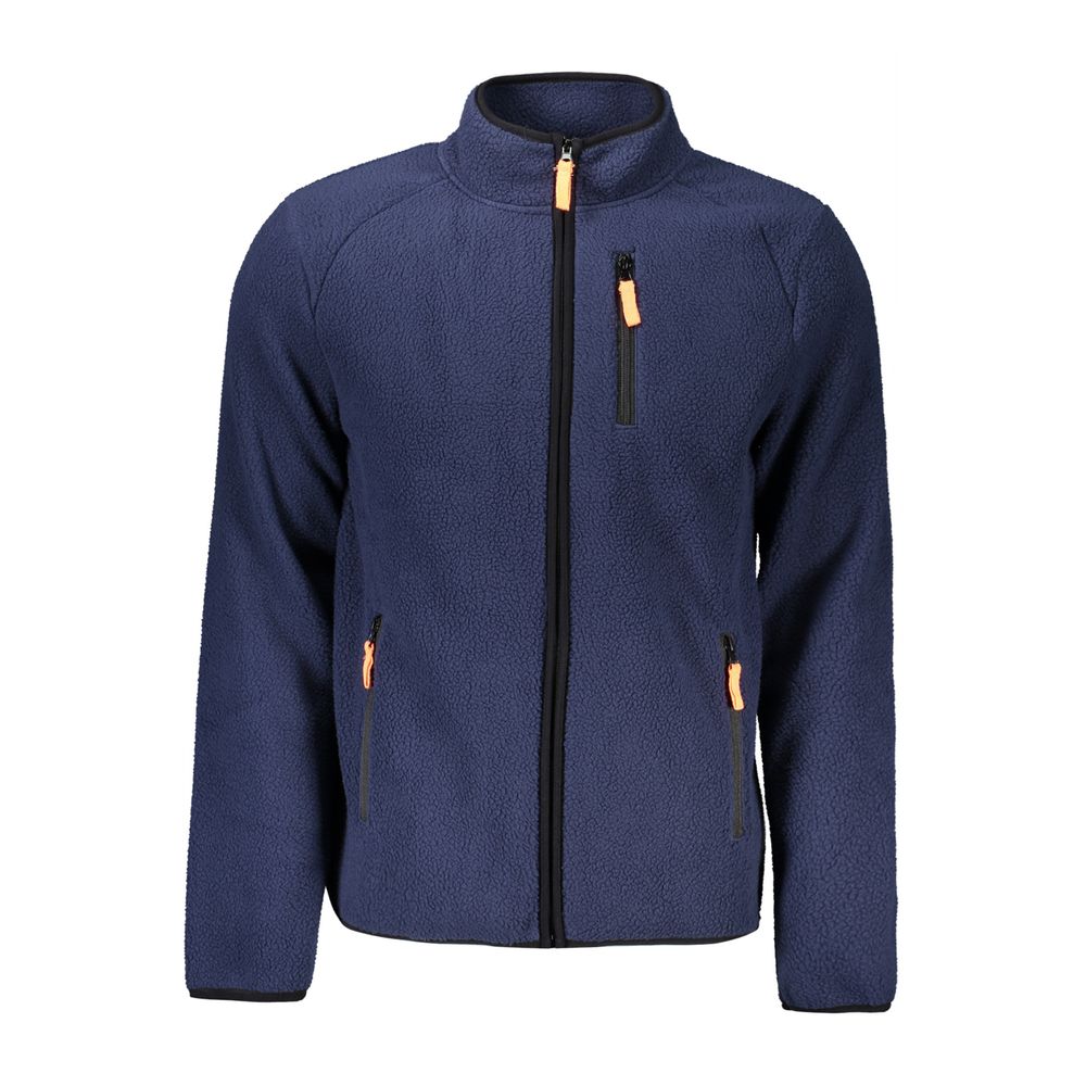 Norway 1963 Blue Polyester Men Sweater with zip detail and multiple pockets, ideal for style and functionality.