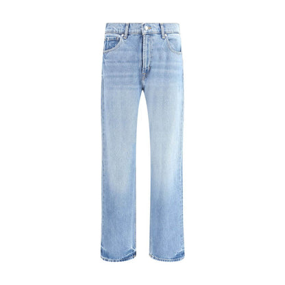 7FOR Light Blue Cotton Straight-Leg Jeans with a modern straight-leg design and belt loops for a polished and relaxed look.