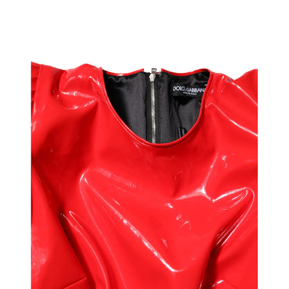 Dolce & Gabbana Red Patent Leather Puff Sleeves Mini Dress