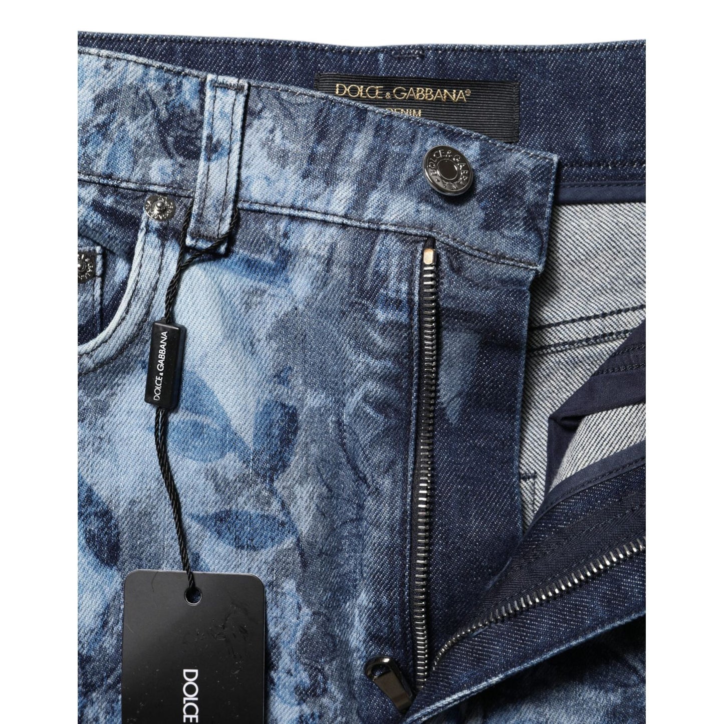 Dolce & Gabbana Blue Floral Print Denim Cotton Hot Pants Shorts