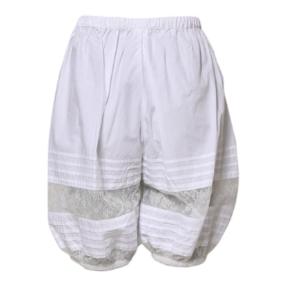 Dolce & Gabbana White Lace Paneled Cotton High Waisted Shorts