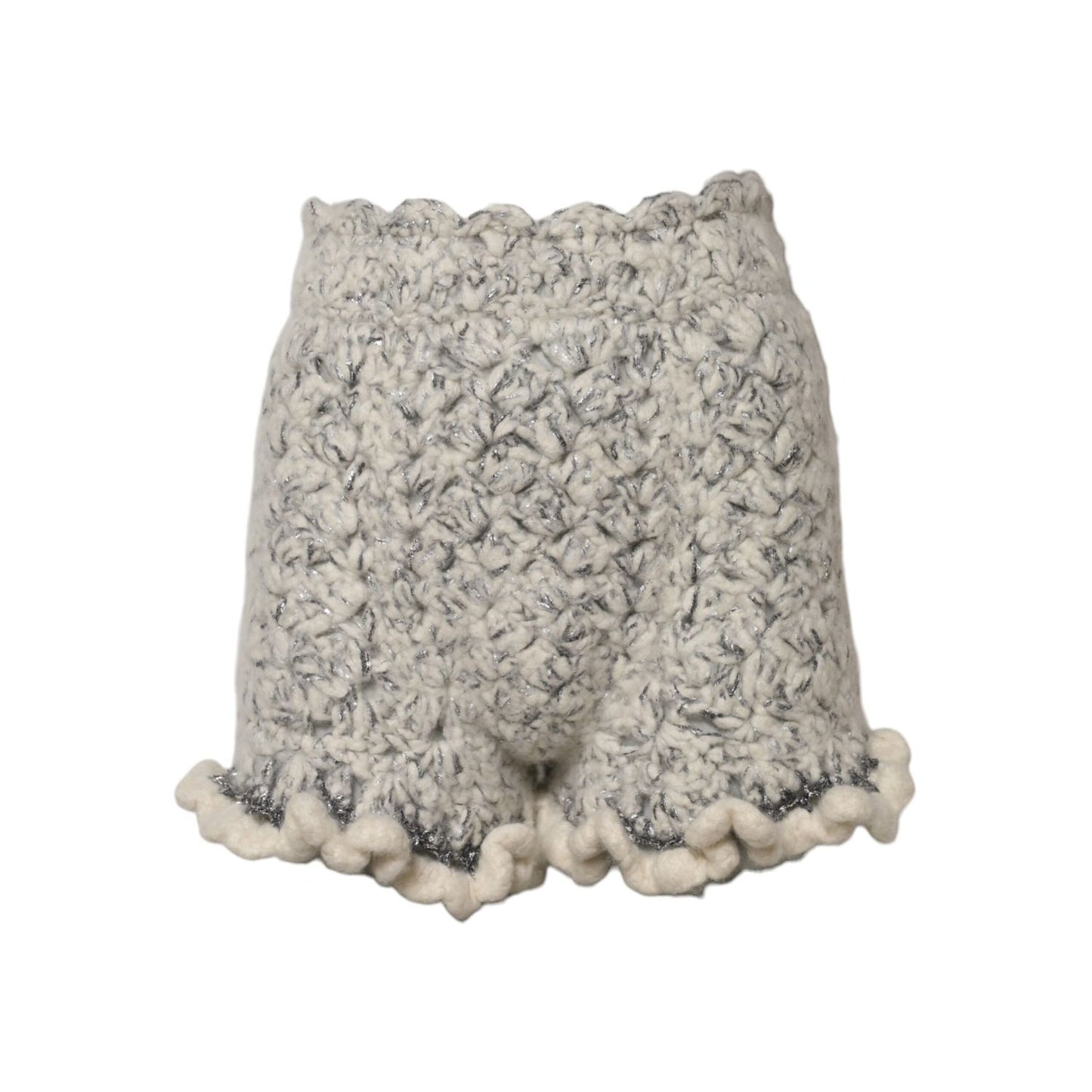 Dolce & Gabbana Metallic Bouclé Knit Cashmere Ruffled Shorts