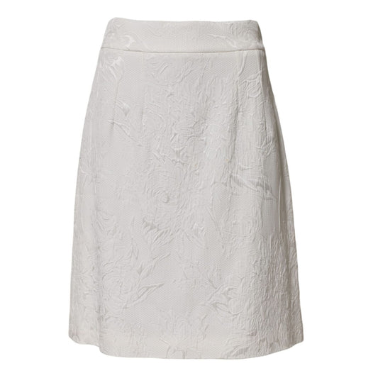 Dolce & Gabbana White Floral Brocade A-line High Waist Skirt SKI2050-40