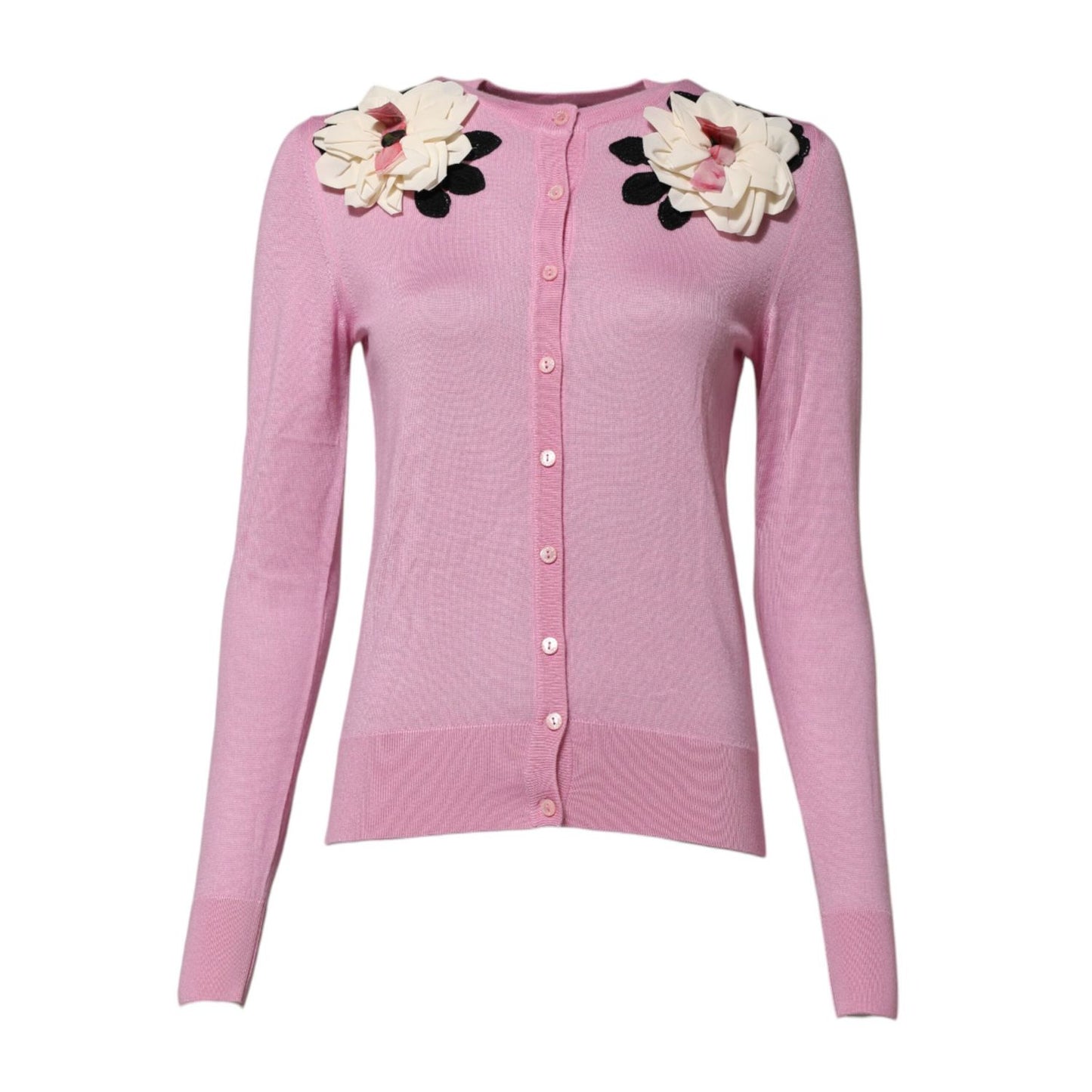 Dolce & Gabbana Pink Floral Detailing Cardigan Sweater