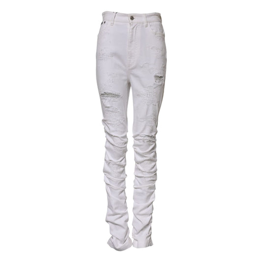 Dolce & Gabbana White Tattered Cotton High Waist Denim Jeans PAN74958-40