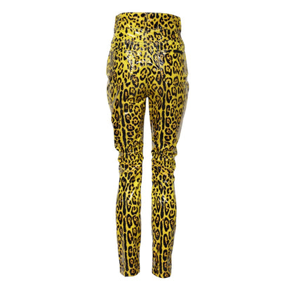 Dolce & Gabbana Yellow Leopard High Waist Slim Pants