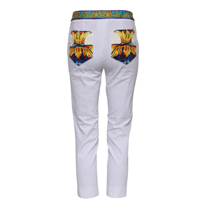 Dolce & Gabbana White Cotton Mid Waist Tapered Trouser Pants