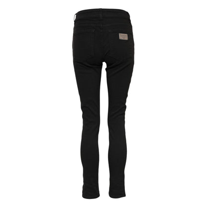 Dolce & Gabbana Black Cotton Logo Skinny Mid Waist Denim Jeans