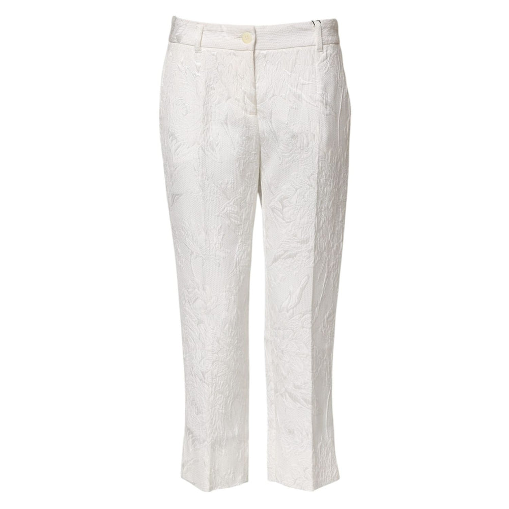 Dolce & Gabbana White Cotton Floral Jacquard Pants PAN76101-40