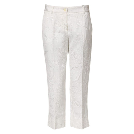Dolce & Gabbana White Cotton Floral Jacquard Pants PAN76101-40