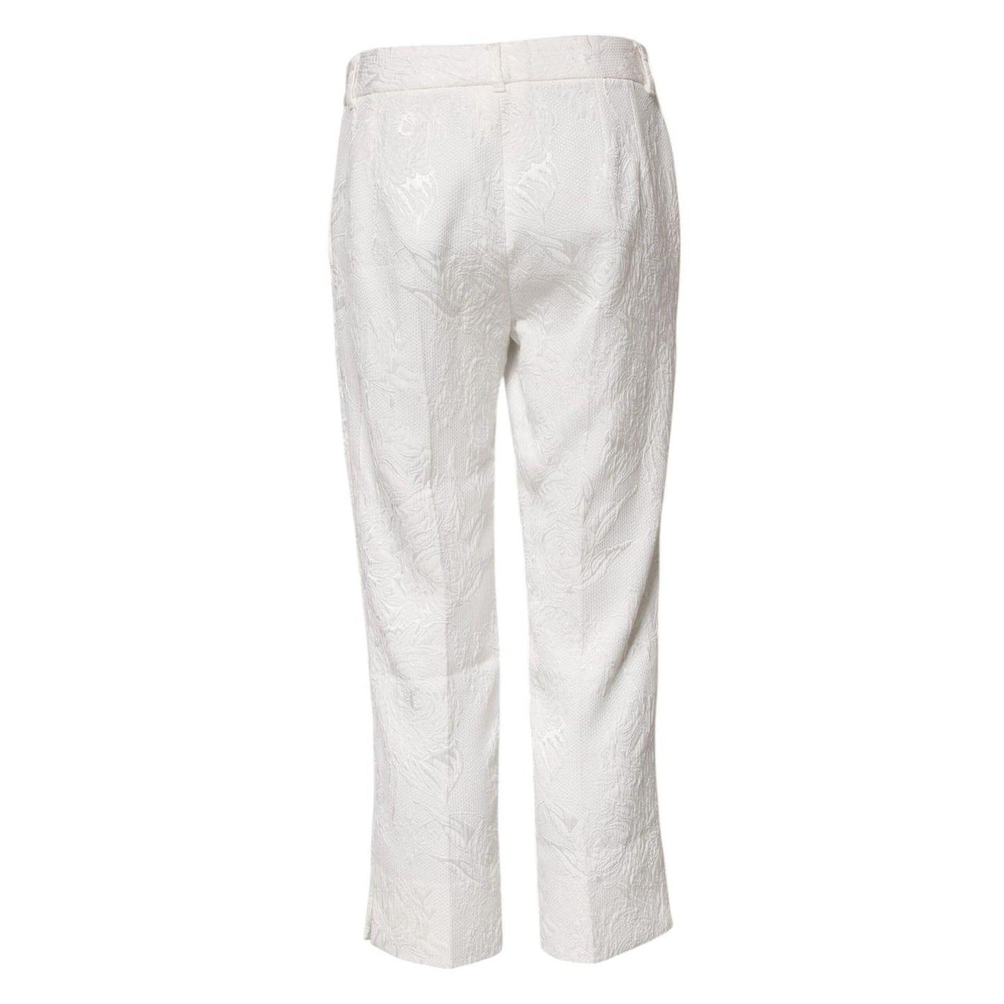 Dolce & Gabbana White Cotton Floral Jacquard Pants PAN76101-40