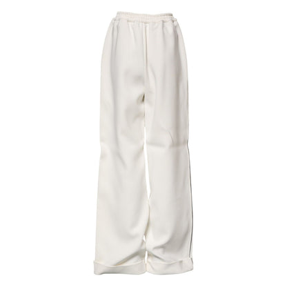 Dolce & Gabbana White Viscose Wide Leg Pull On Pants