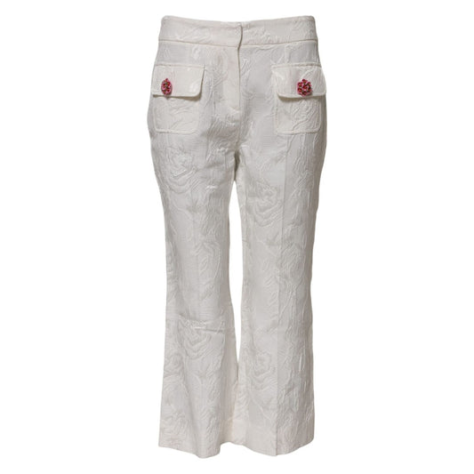 Dolce & Gabbana White Cotton Floral Jacquard Pants PAN76107-38