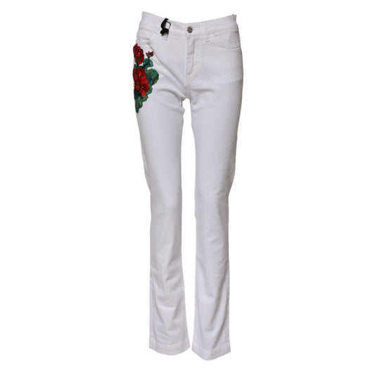 Dolce & Gabbana White Floral Embroidery GIRLY Denim Jeans PAN76256-38