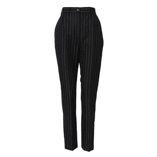 Dolce & Gabbana Black Stripes High Waist Tapered Pants
