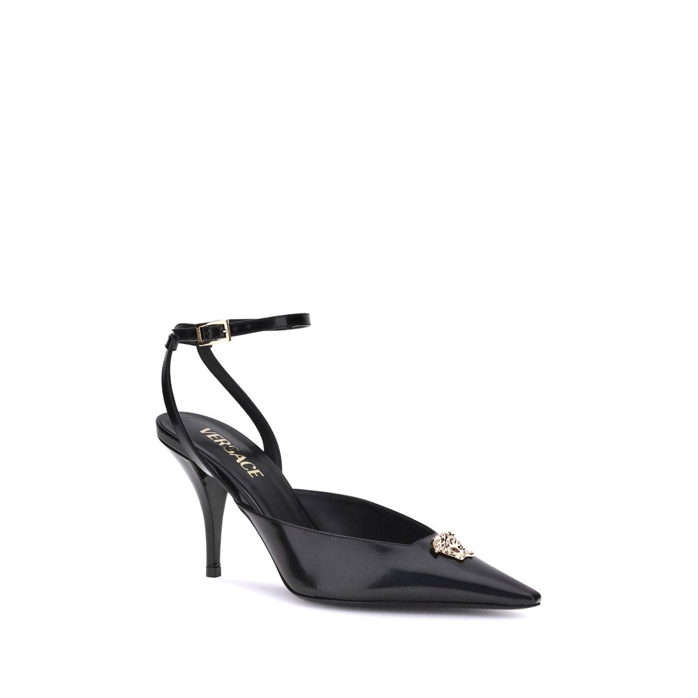 Versace Black Calf Leather Bos Taurus Pumps
