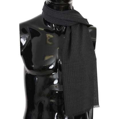 Dolce & Gabbana Gray 100% Wool Striped Pattern Wrap Scarf Wool Wrap Shawls