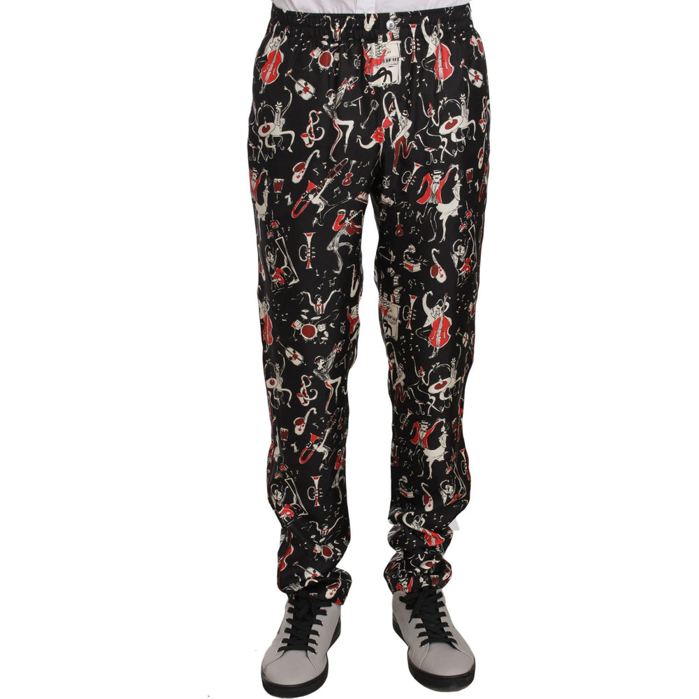 Dolce & Gabbana Elegant Black Silk Lounge Pants with Red Print Dolce & Gabbana Dark Gray