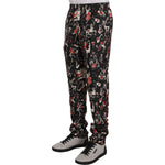 Dolce & Gabbana Elegant Black Silk Lounge Pants with Red Print Dolce & Gabbana Dark Gray