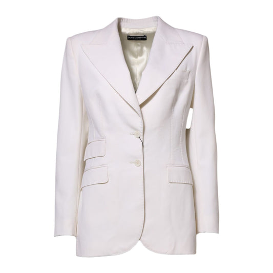 Dolce & Gabbana White Wool Single Breasted Women Coat Jacket JKT41312-42
