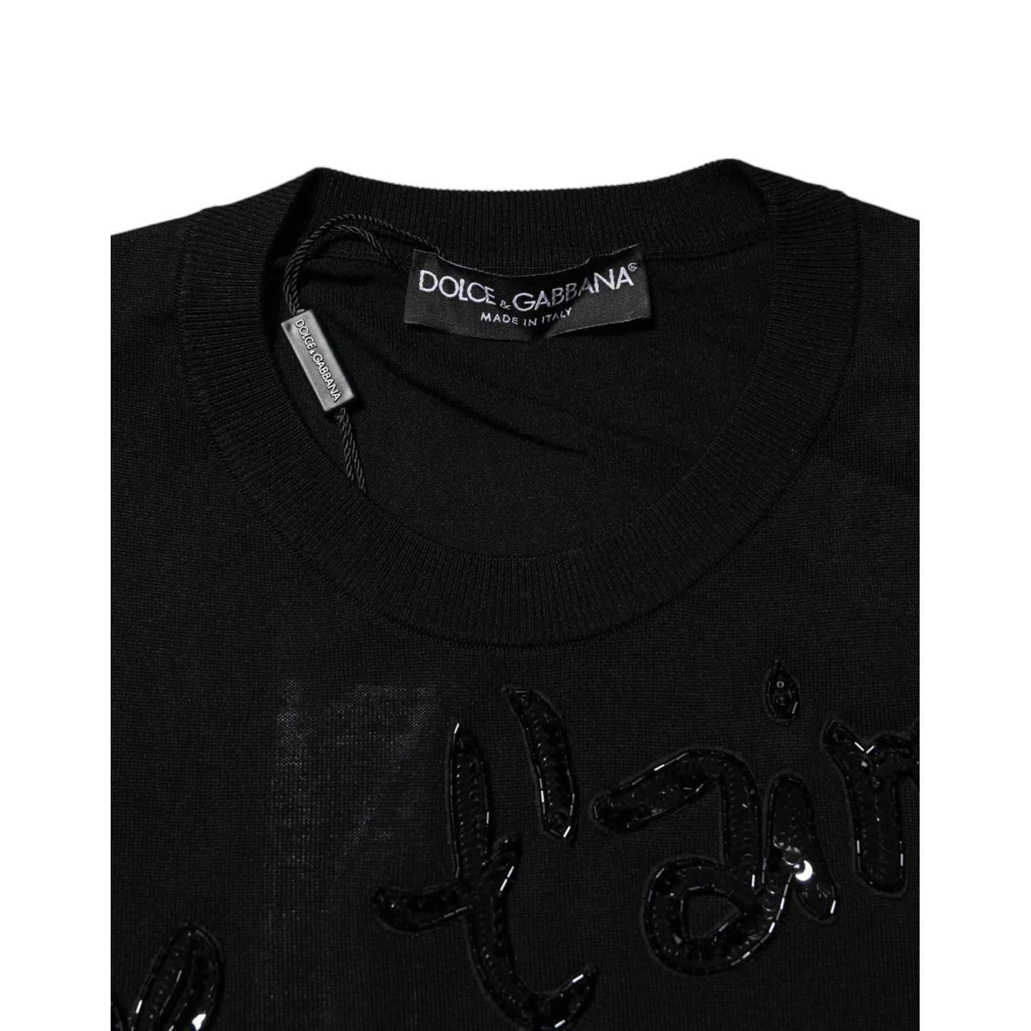 Dolce & Gabbana Black Rose Sequin Embellishments Blouse Top