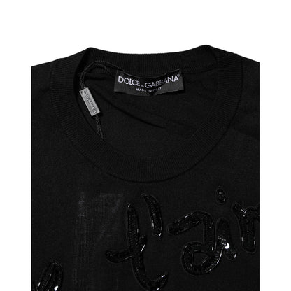 Dolce & Gabbana Black Rose Sequin Embellishments Blouse Top