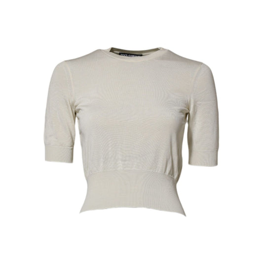 Dolce & Gabbana White Silk Short Sleeves Blouse Pullover Top TSH84321-38