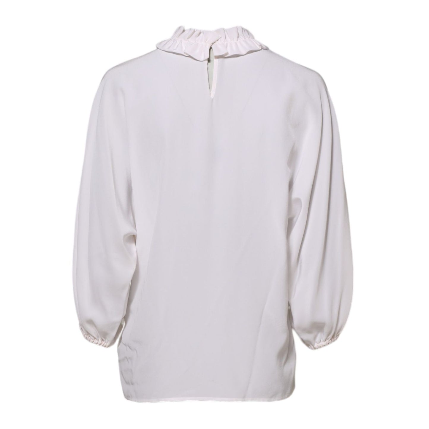 Dolce & Gabbana White Ruffled Neckline Blouse Pullover Top