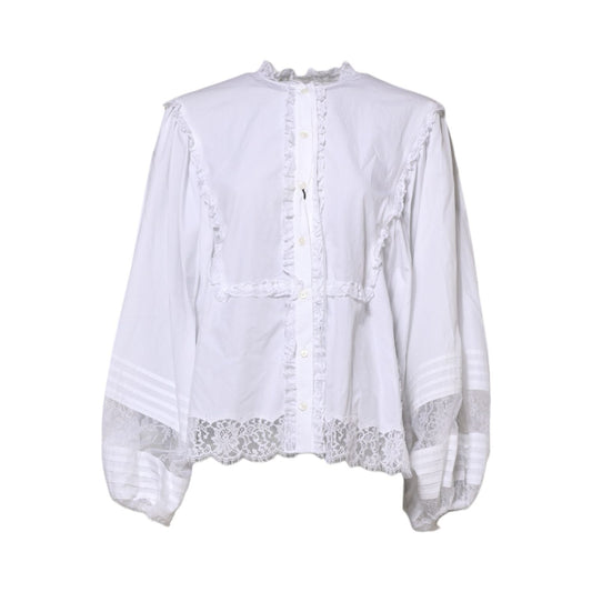 Dolce & Gabbana White Ruffled Lace Embellished Blouse Top TSH86549-36