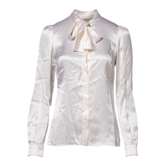 Dolce & Gabbana White Ascot Collar Long Sleeve Blouse Top TSH86553-36