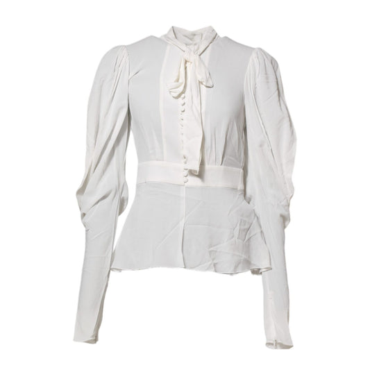 Dolce & Gabbana White Viscose Ascot Collar Long Sleeves Top TSH86562-38