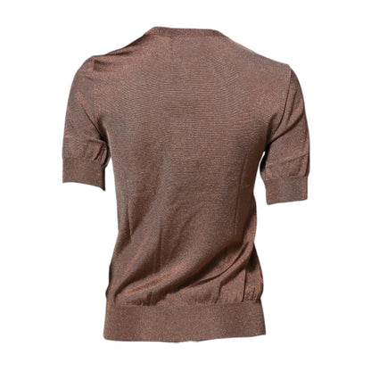 Dolce & Gabbana Brown Lily Embellished Round Neck Blouse Top