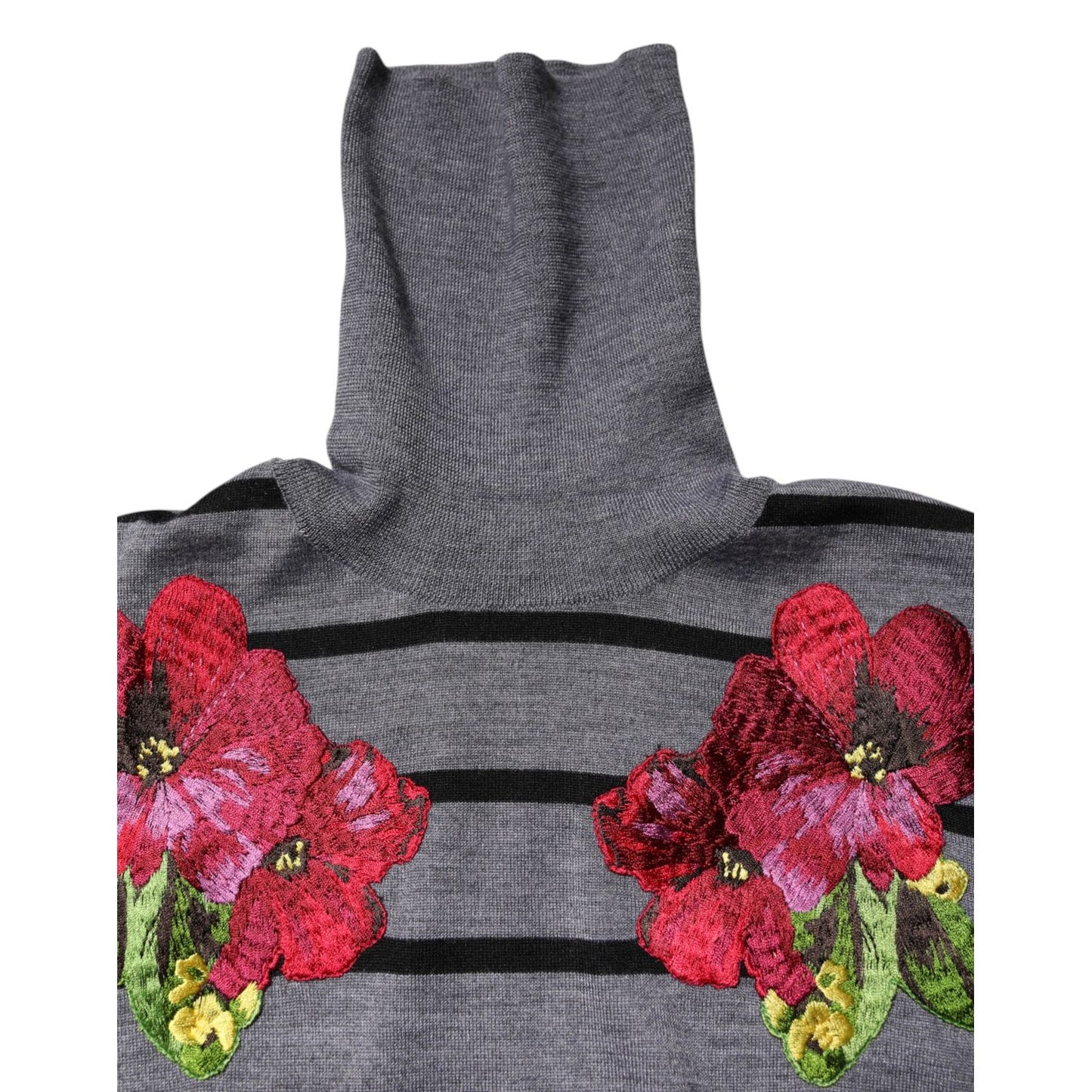 Dolce & Gabbana Gray Floral Embroidery Pullover Sweater