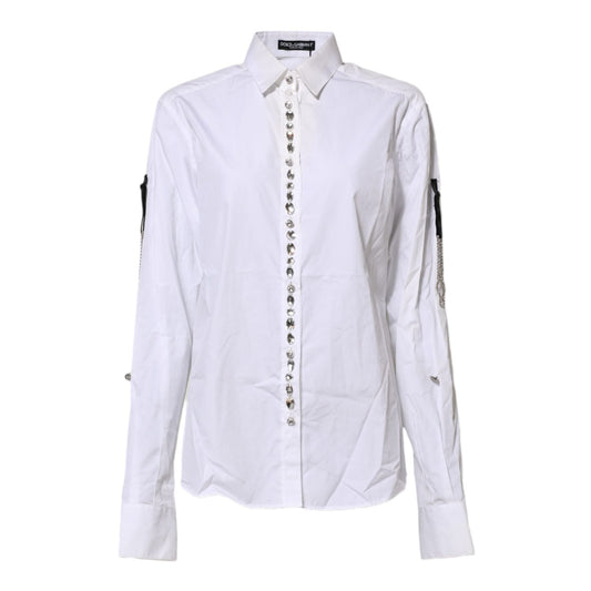 Dolce & Gabbana White Crystal Embellished Collared Shirt Top TSH906741-41
