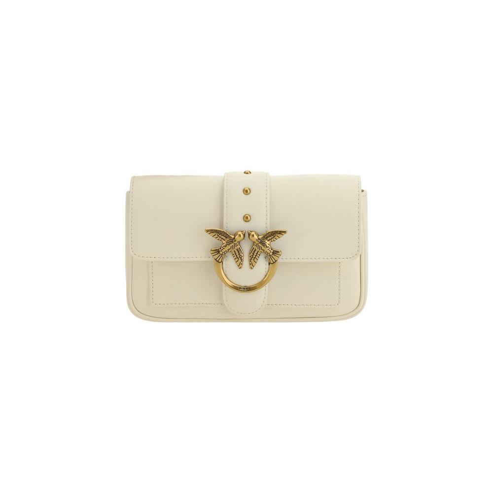 PINKO White Calf Leather Bos Taurus Shoulder Bag