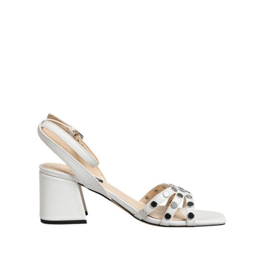 Nine West White Block Heeled Studded Wrap Strap Sandals Shoes LA12601-36.5