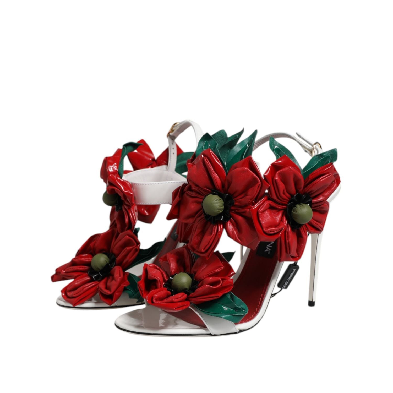 Dolce & Gabbana White Leather Floral Detailing Sandals Shoes