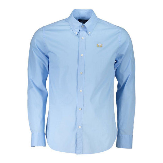 La Martina Blue Cotton Shirt LA-26387-XXL