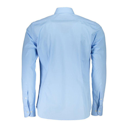 La Martina Blue Cotton Shirt LA-26387-XXL