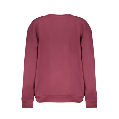 Back view of Cavalli Class Purple Cotton Sweatshirt with crew neck and long sleeves.