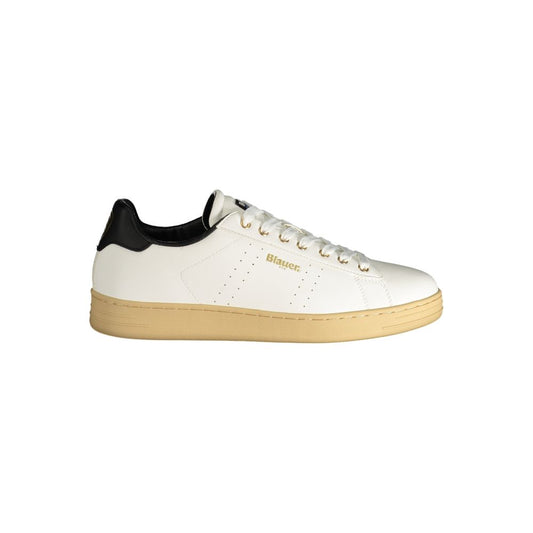 Blauer White Polyester Sneaker with laces, contrast details, and logo; sports footwear for stylish comfort and performance.