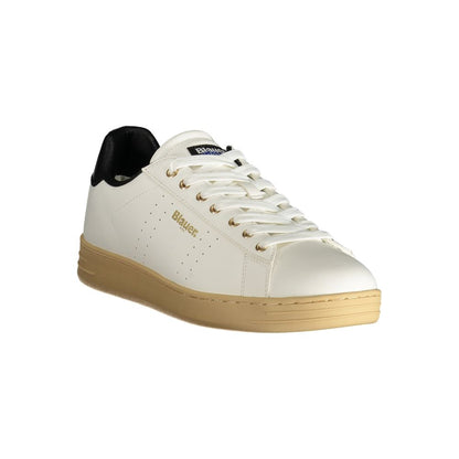 Blauer White Polyester Sneaker with laces, contrast details, and logo print.